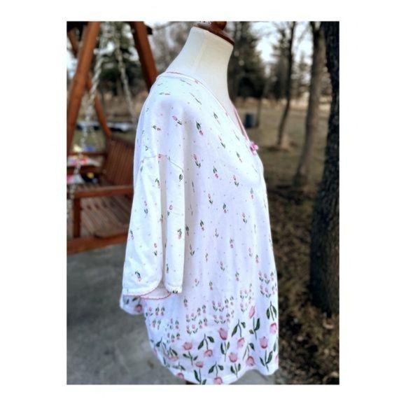 Vintage 90s Nite Angels 100% Cotton T-Shirt Pink Tulips Sleepwear Shirt Sz 3X - Picture 3 of 9
